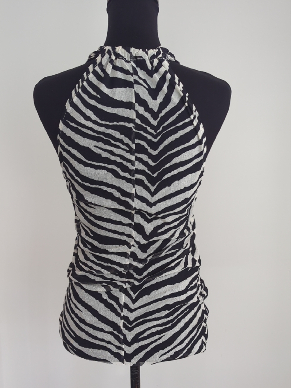 Zebra Print Cowl Neck Halter Tank Top - Monochrome Animal Stripe - Picture 6 of 7